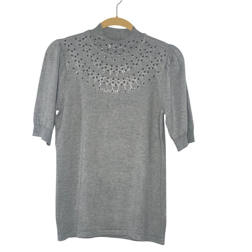 Stylish Seven Manor Women's M Gray Embellished Sweater Work Wear or After 5